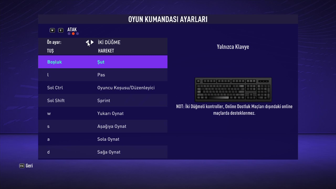 FIFA 21 Klavye Ayarları 2021