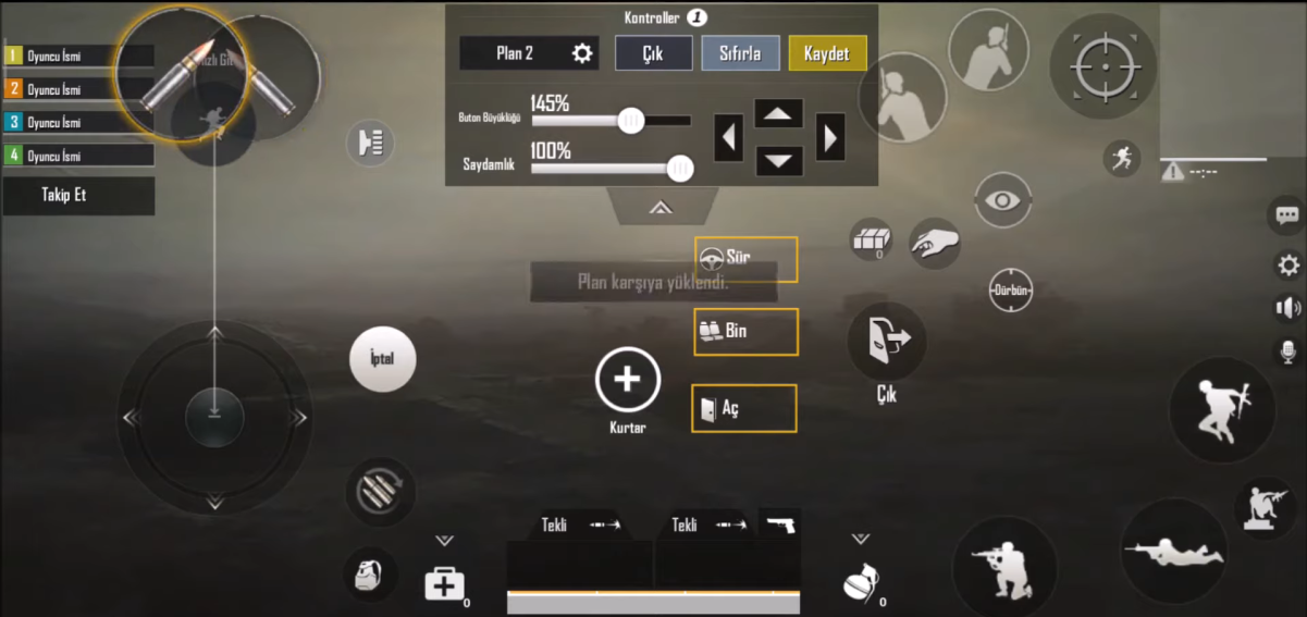 pubg 4 parmak tuşların yeri
